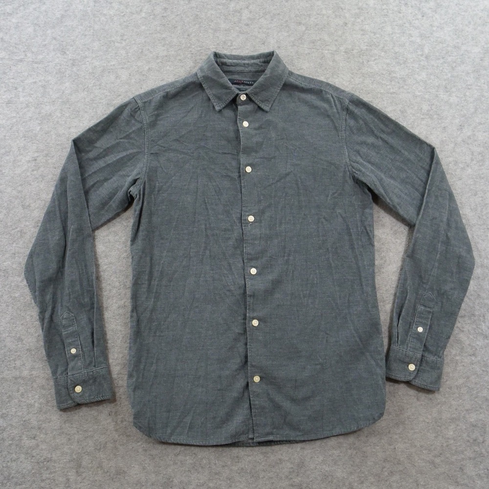 AllSaints Shirt Mens Small Gray Corduroy Button Up Long Sleeve Slim Fit Ramskull